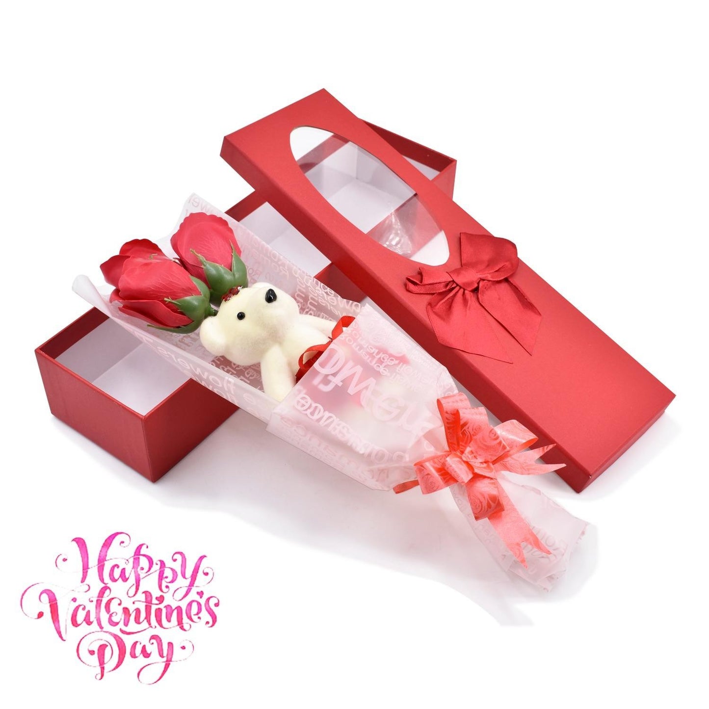 1pc Bear Valentines Romantic Rose Bouquet Flowers Artificial Roses Gift Box Birthday Gift