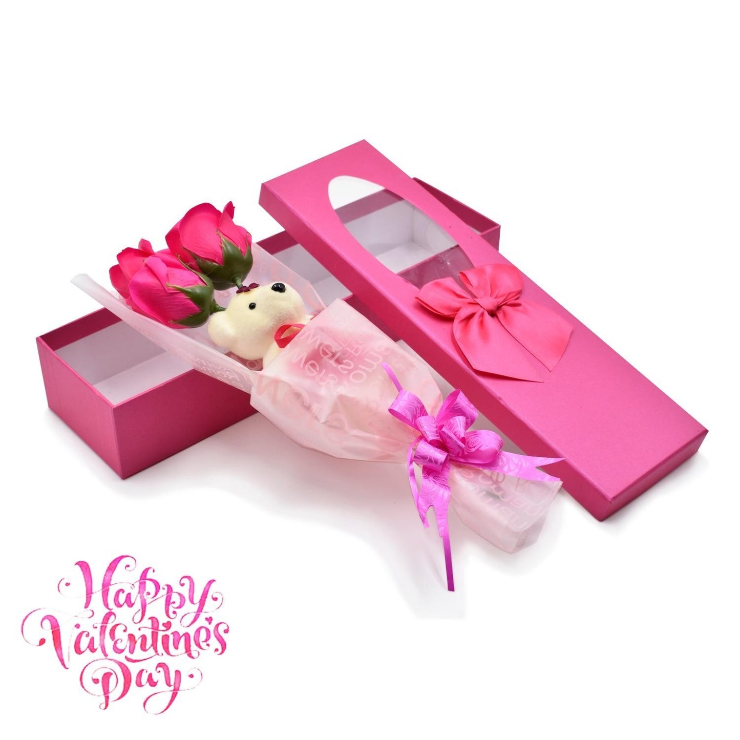 1pc Bear Valentines Romantic Rose Bouquet Flowers Artificial Roses Gift Box Birthday Gift