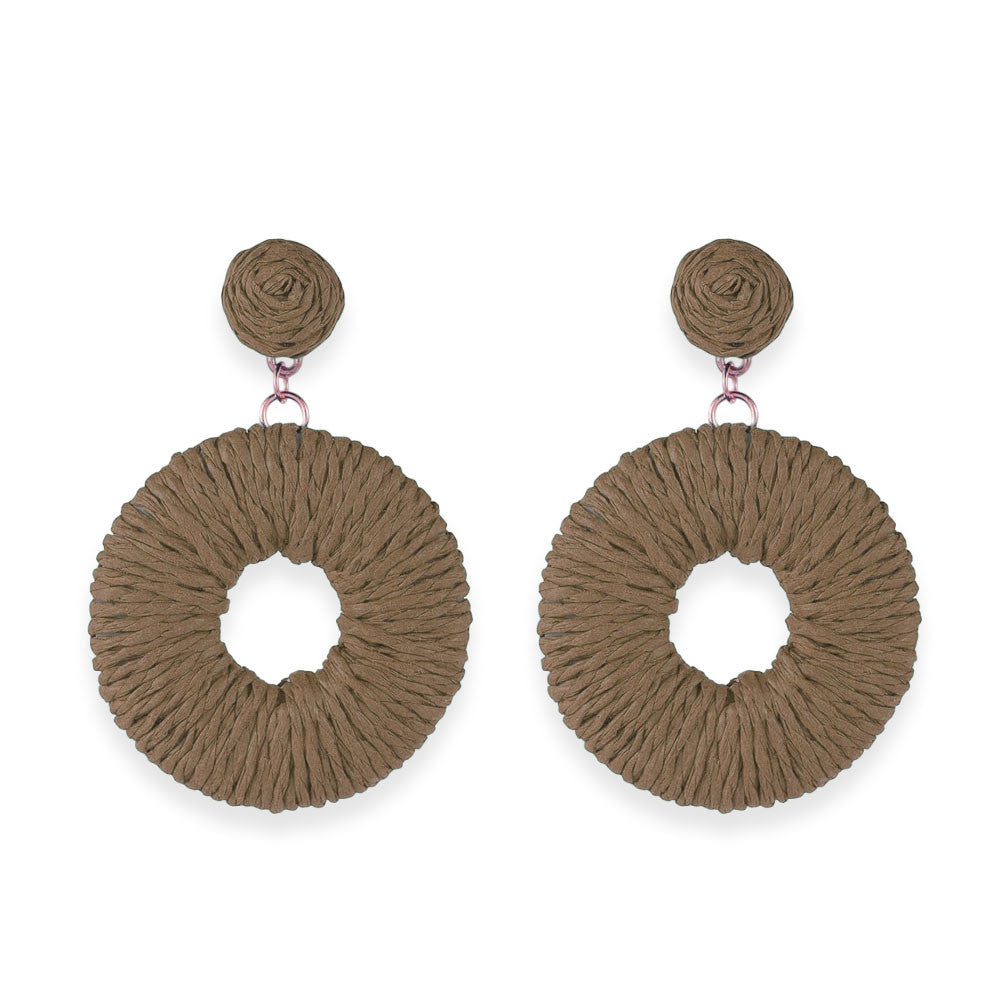 Women’s Raffia Drop Earrings – Boho Summer Beach Statement Rattan Hoop Dangle Earrings