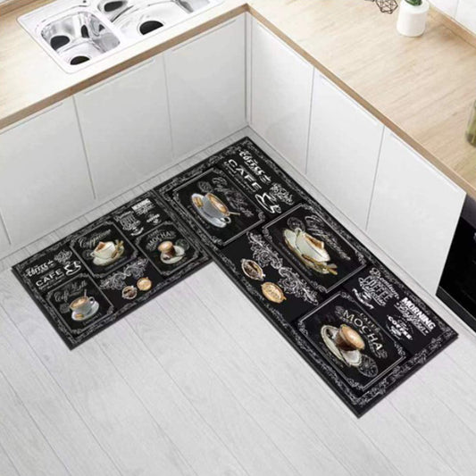 L-Shaped Kitchen Mat Set - Anti-Fatigue Non-Slip Cushion Rug | Cooking Theme, Water-Resistant, Easy Clean Floor Mat"