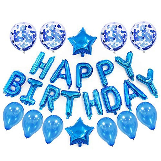 Blue Birthday Balloon Set with Star Foil Balloons, Happy Birthday Banner & Confetti Latex Balloons