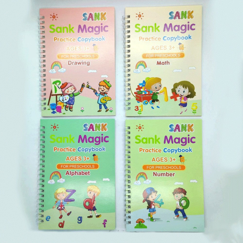 Children's Magic Book 4 Volumes/sets Of Reusable 3D Magic Practice Notebooks