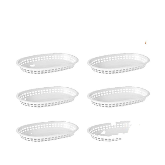 White Oval Plastic Food Serving Basket – Fast Food Snack Tray for Burgers, Fries, Restaurants & Home Use
