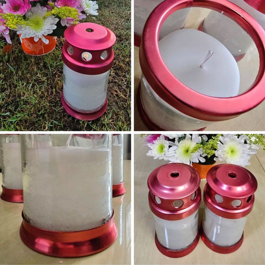 Smokeless Memorial Glass Candle with Metal Cover & Base 13.5x7cm – All Saints Day Cemetery