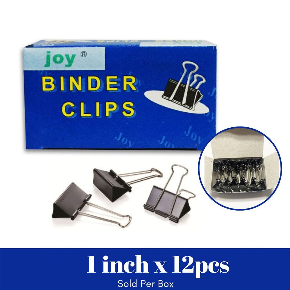 JOY Binder Clips Set - Black Metal Paper Clamps for Office, School & Home - Various Sizes (12pcs/Box)
