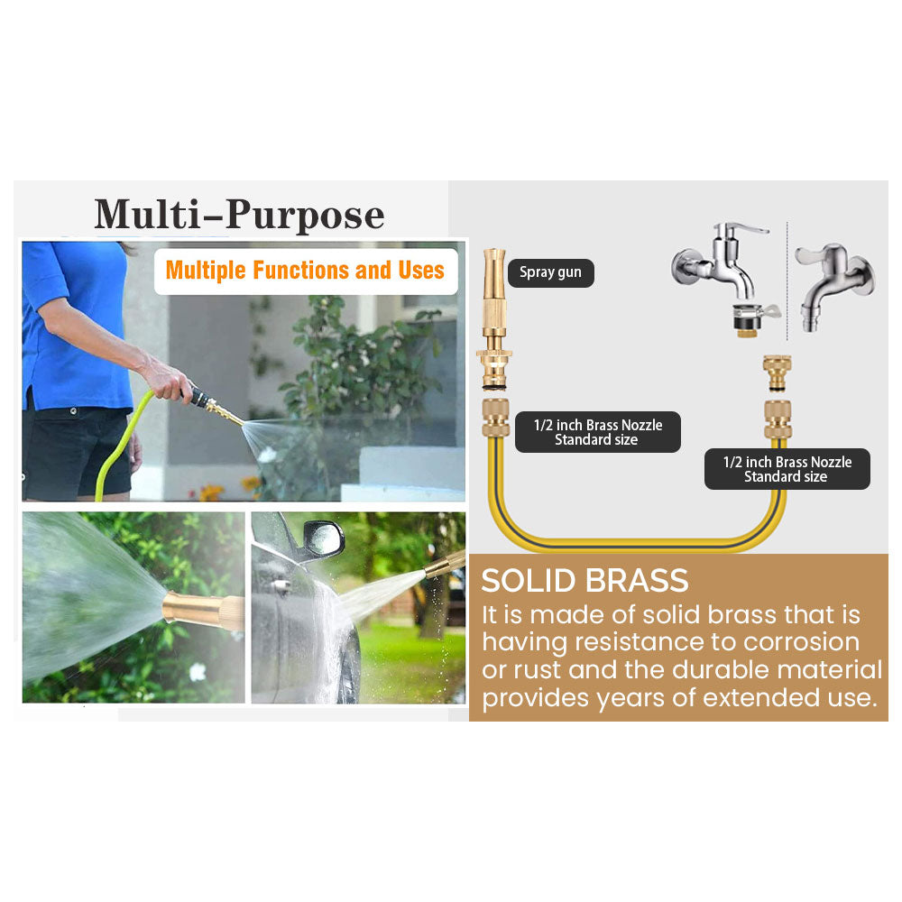 High-Pressure Water Gun Nozzle / Adjustable High Pressure Water Spray Gun Brass Nozzle Garden Hose Pipe Lawn Car