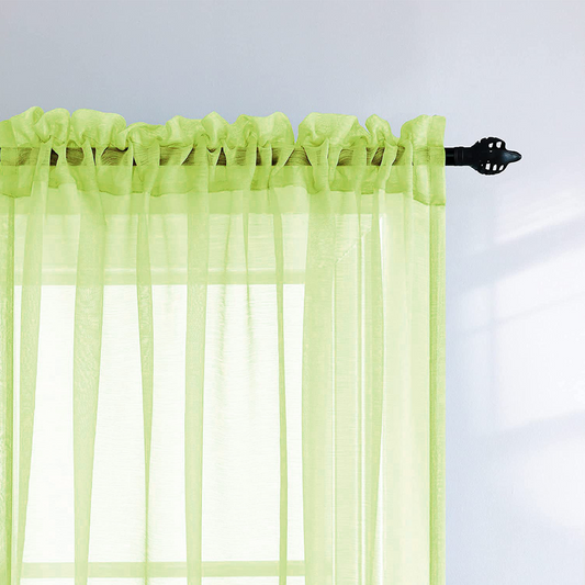 Sheer Voile Curtains - Transparent Window Drapes for Living Room, Bedroom, Home Decor (Green/Red/Brown)