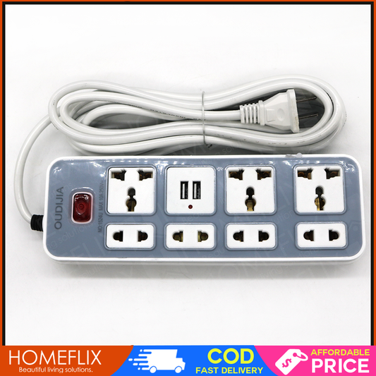 4 Meters Colorful Socket Power Extension With 7 Universal Socket and 2 USB outlets Charger 5V 1A- 2.1A Heavy Duty Extension Power Strip With Safety Switch Protection socket 4 Meters