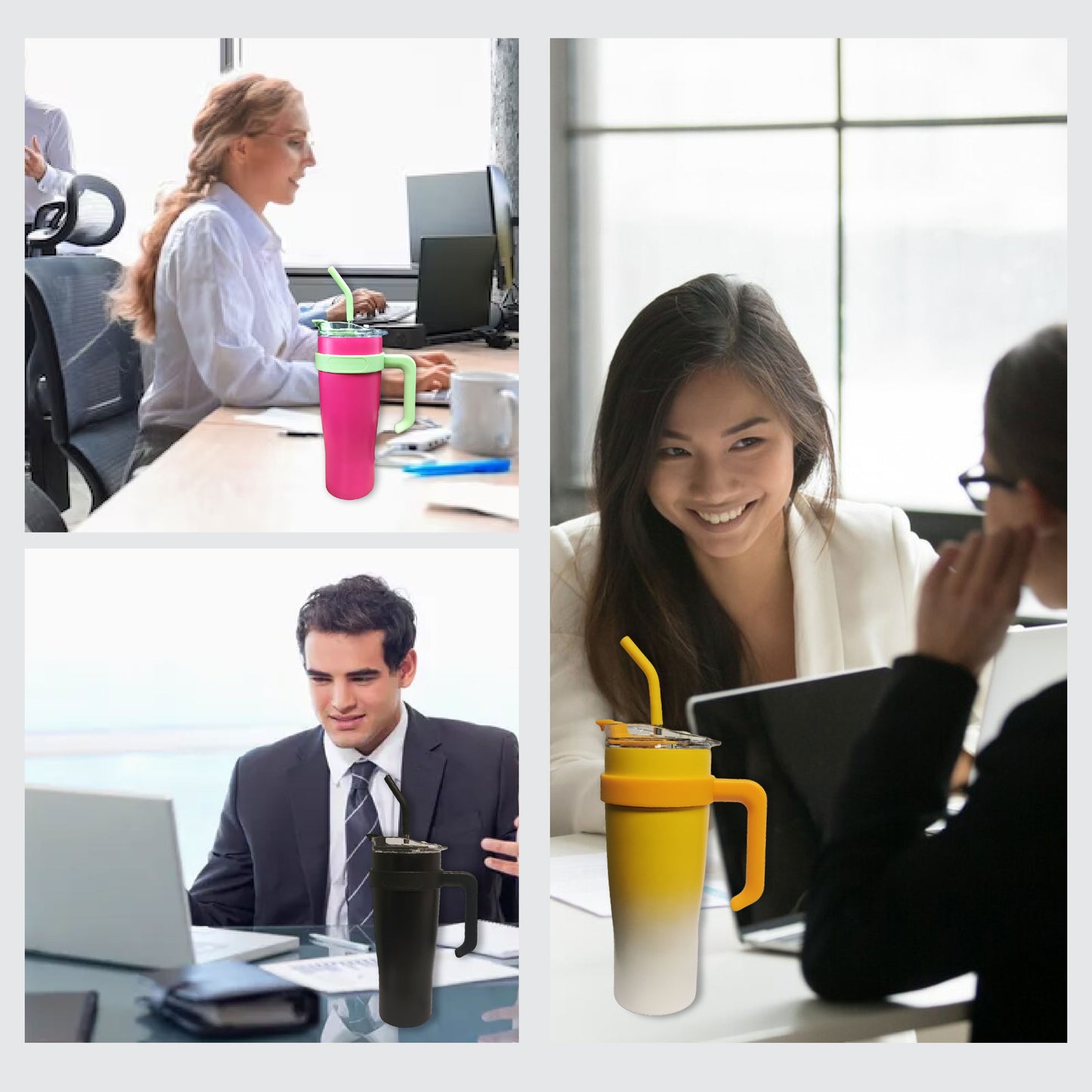 Large Tumbler with Handle & Straw 40oz - Insulated Stainless Steel Travel Mug for Hot & Cold Drinks