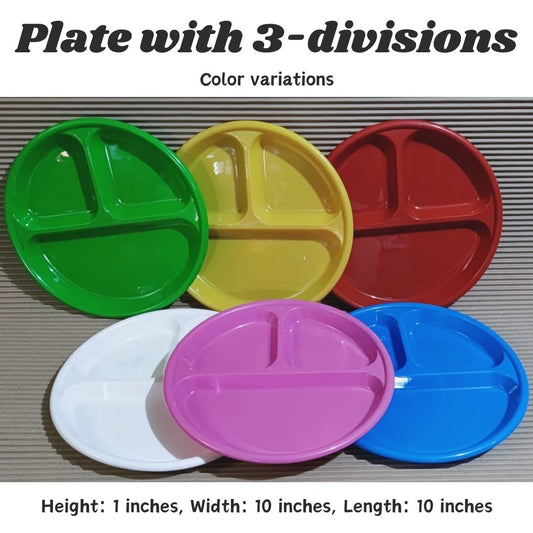 1pc / 6 pcs Plastic Plate with 3 Division Round Plate 10 inches Plate Dish Plate for Student, School Office Canteen Supplies Divider Plate, Kiddie Party Plate
