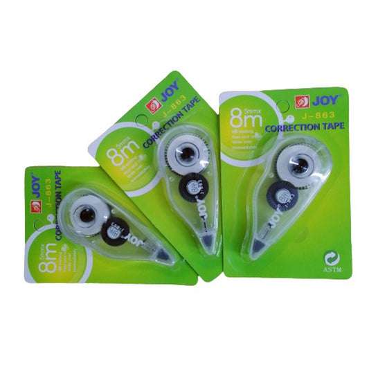 JOY J-863 Correction Tape 8m x 5mm Smooth Fast-Drying Refillable Whiteout Tape for Office & School Supplies