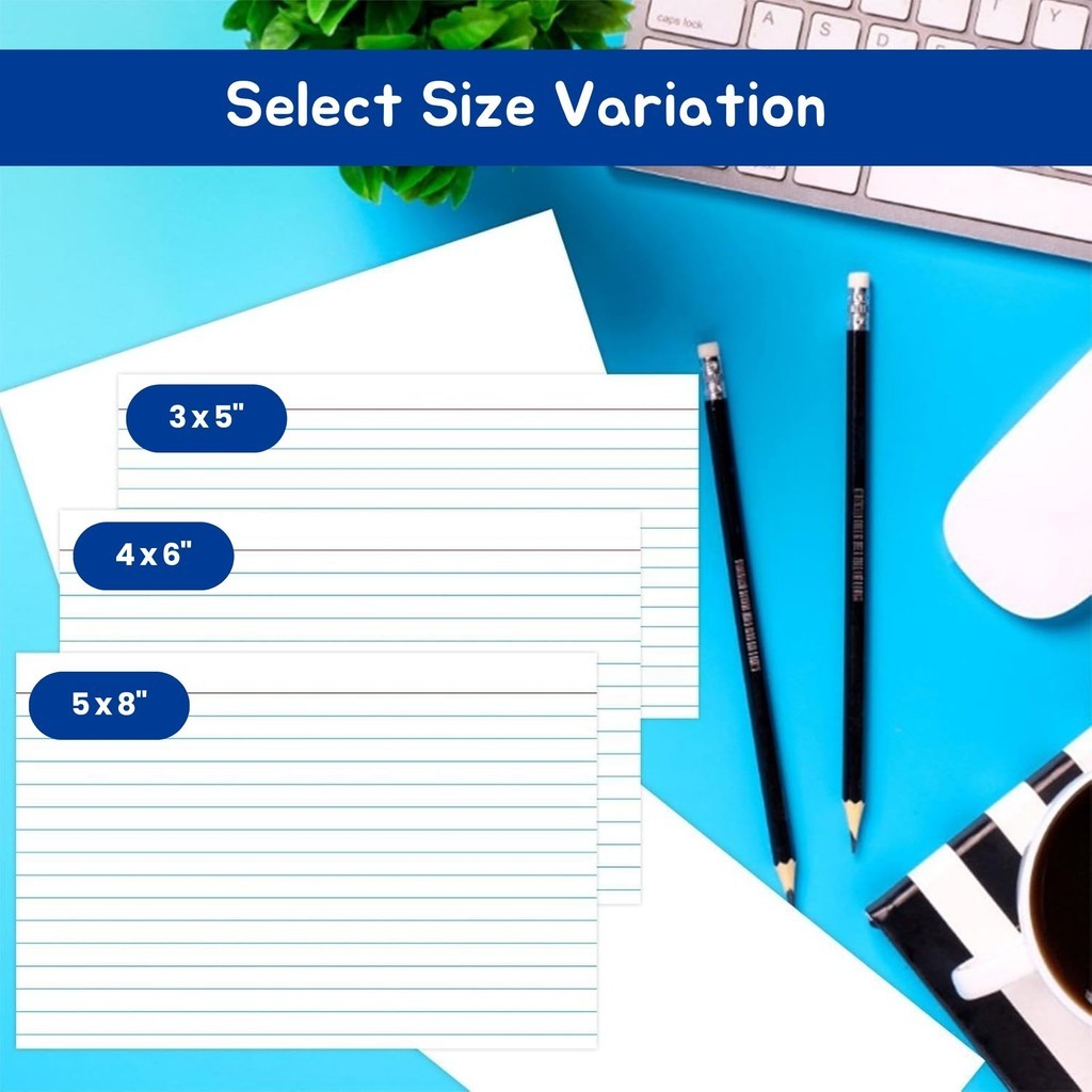 Costa Verde White Index Cards 3x5 4x6 5x8 100 Sheets 120GSM Ruled Lined Study Notes Flashcards