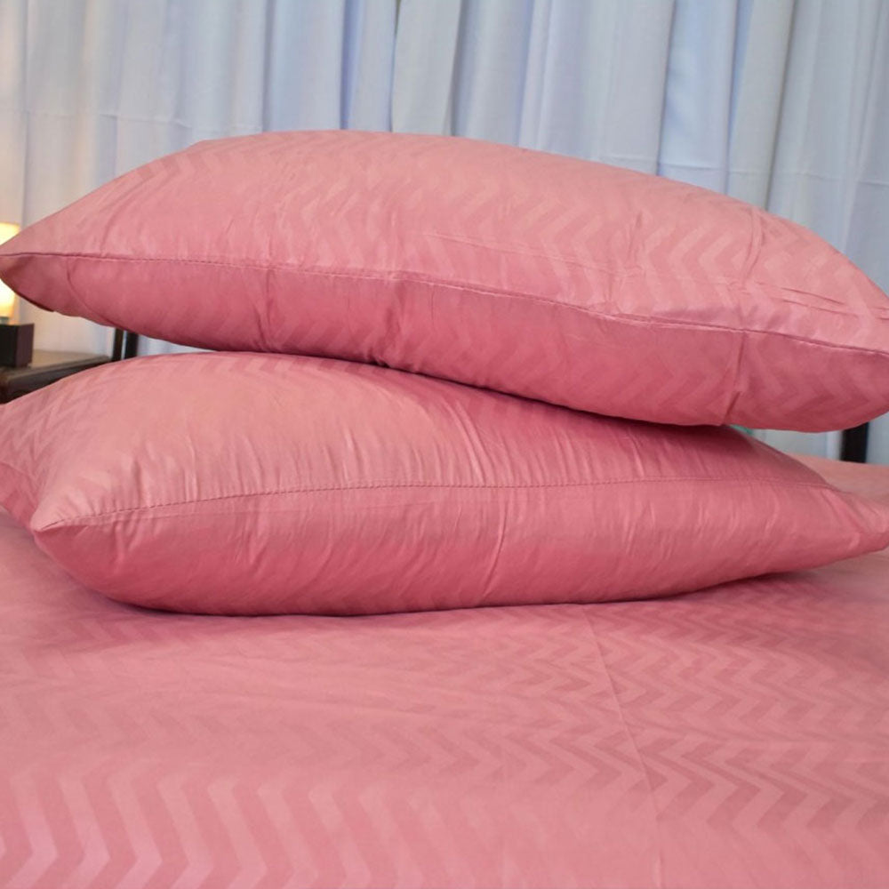 3-in-1 Plain Iced Coffee Zigzag Bedsheet Set – Fully Garterized Fitted Sheet with 2 Chevron Design Pillowcases