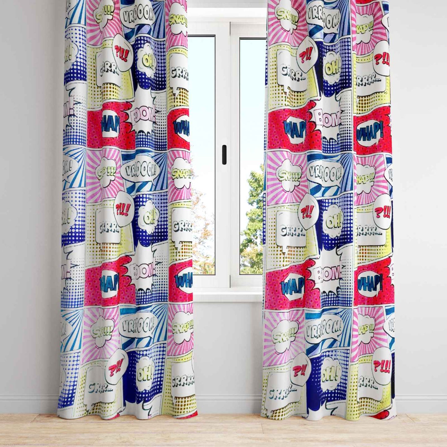 Comic Book Style Blackout Curtains - Boom, Pow, Wham Design - Kids Room, Bedroom, Playroom Window Drapes