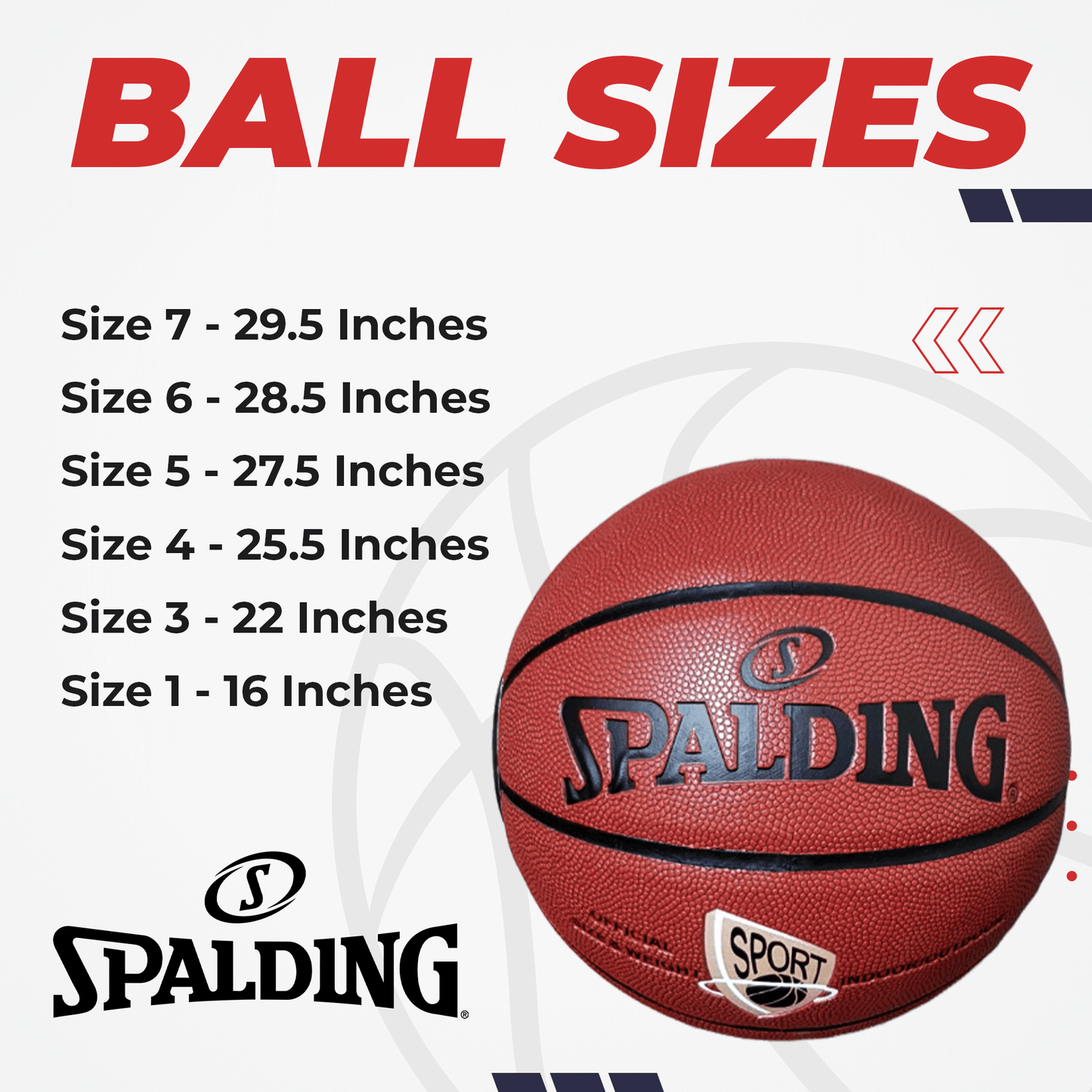 Spalding Basketball PU Leather Size 1-7 (16-29.5 Inches) - Durable Grip, Indoor & Outdoor Training Ball