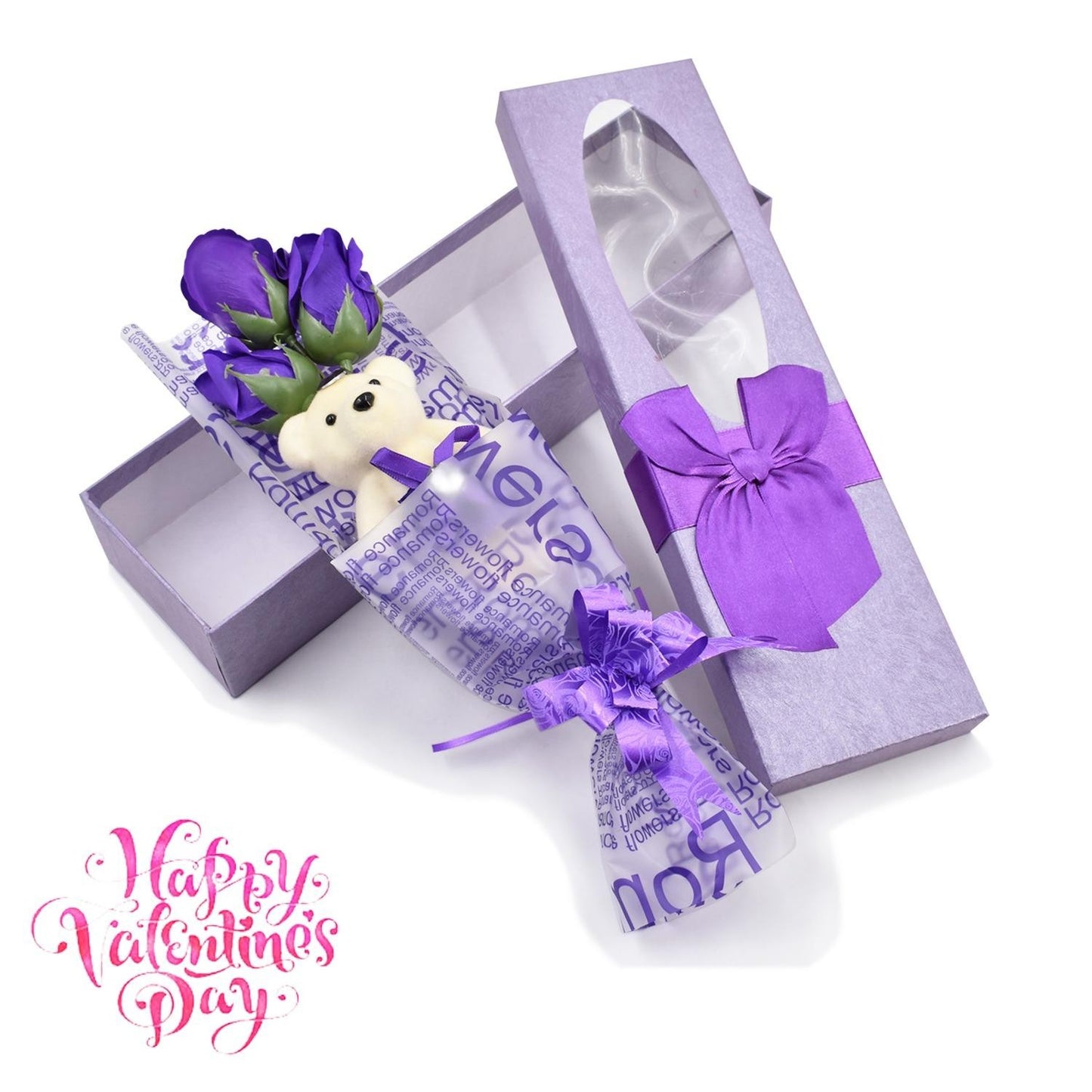 1pc Bear Valentines Romantic Rose Bouquet Flowers Artificial Roses Gift Box Birthday Gift