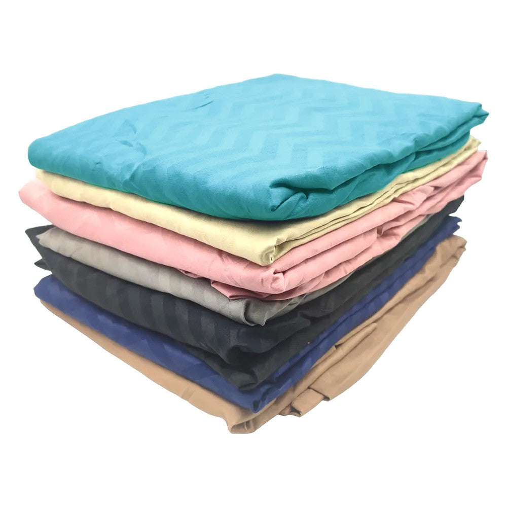 3-in-1 Plain Dark Blue Zigzag Bedsheet Set – Fully Garterized Fitted Sheet with 2 Chevron Design Pillowcases