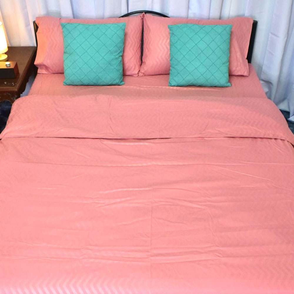 3-in-1 Plain Iced Coffee Zigzag Bedsheet Set – Fully Garterized Fitted Sheet with 2 Chevron Design Pillowcases