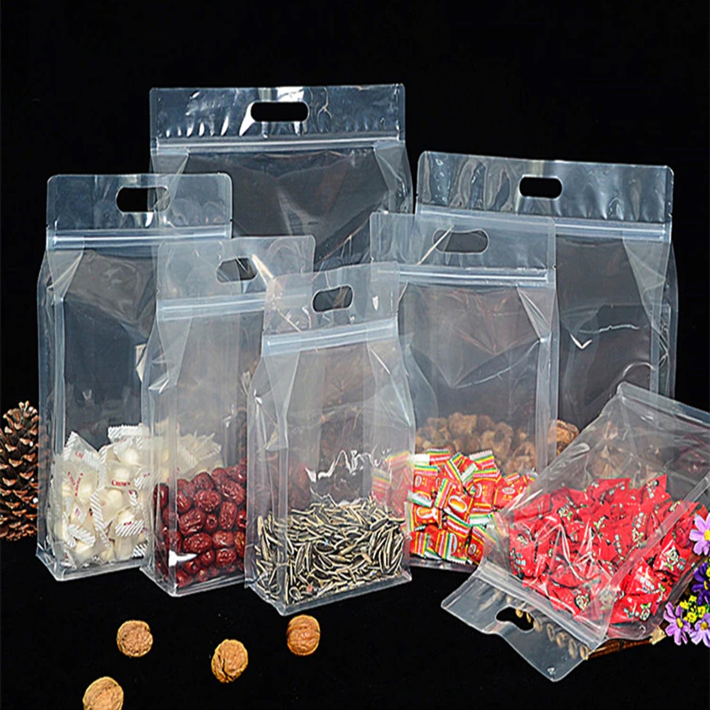 1/10/20/50Pcs Transparent Plastic Food Packaging Ziplock Bag Handle Portable Sealed Storage