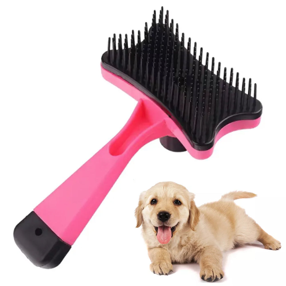 Pet Grooming Brush - Self-Cleaning Slicker Brush for Dogs & Cats, Shedding & Massage Comb, Anti-Slip Handle