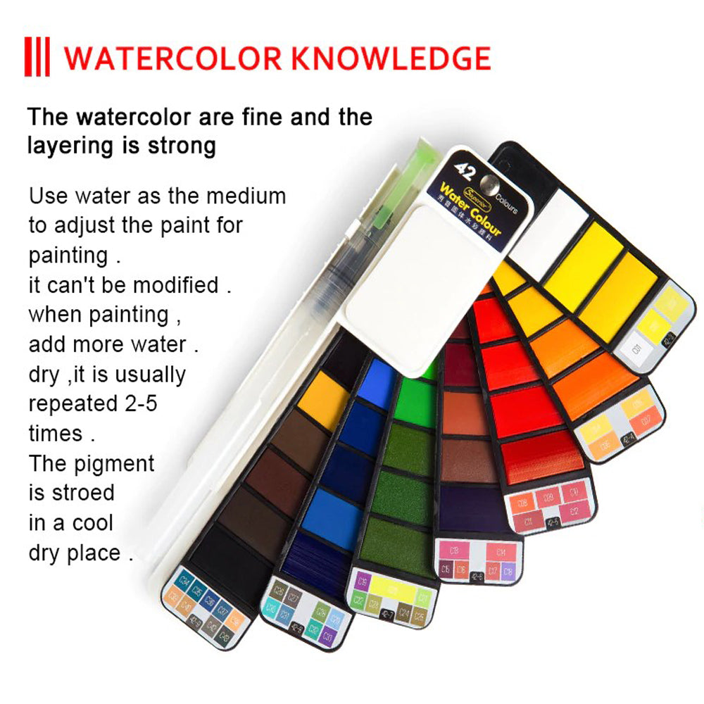 18/25/42 Solid Watercolor Paint Set With Water Brush Pen Foldable Travel Water Color Pigment