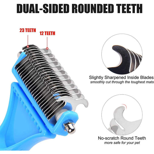 Pet Dematting Grooming Comb Double Side Stainless Steel Pet Fur Brush Dog & Cat Comb Dog Animal Hair Fur Shedding Trimmer Grooming Tool
