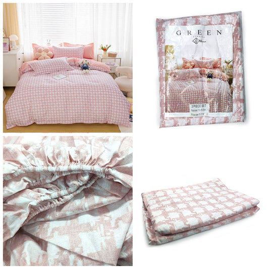 3-in-1 Bedsheet Set - Pink Pink Aesthetic Fitted Sheet, and Pillow Covers
