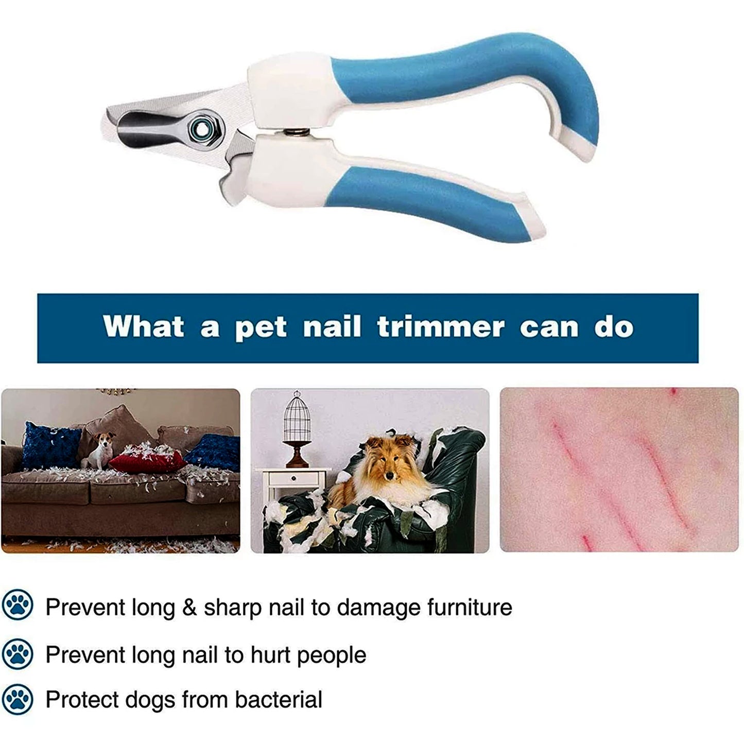 Pet Nail Clipper with Safety Guard & Lock - Dog Cat Nail Cutter for Small & Large Pets - Stainless Steel Bladesnai