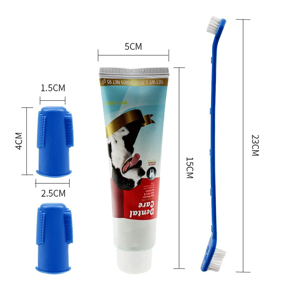 Pet Dog Toothbrush Kit - 3-in-1 Dental Care Set with Finger Brush & Toothpaste for Fresh Breath & Healthy Teeth