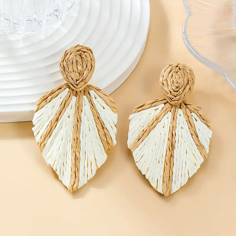 Bohemian Style Fashion Leaf Earrings – Teardrop Rattan Drop Earrings for Women