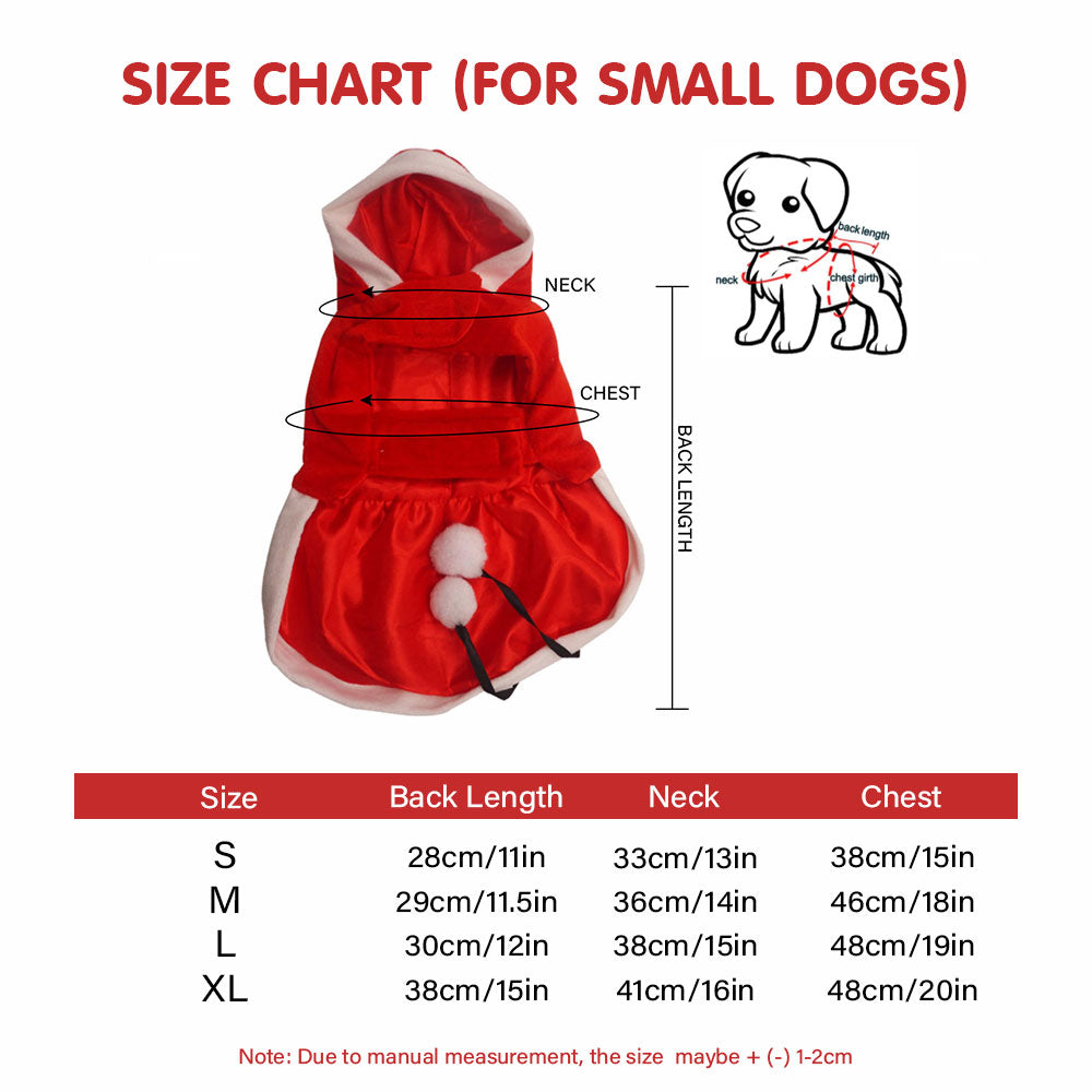Christmas Dog Costume - Santa Claus Outfit with Hood & Pom Pom | Pet Clothes for Small Dogs, Holiday Party & Photoshoot