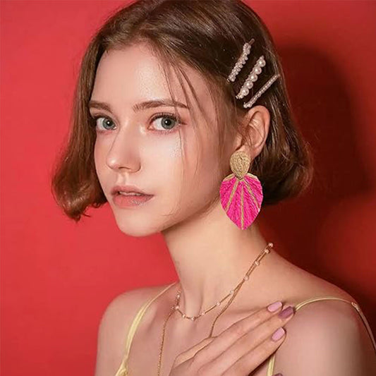 Bohemian Style Fashion Leaf Earrings – Teardrop Rattan Drop Earrings for Women