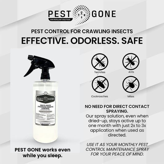 Pest Gone Multi-Pest Anti Cockroach, Ants, Mites, Termite Odorless Pest Control Spray Solution Spray 1000 ml Refill Pouch and Sprayer Bottle