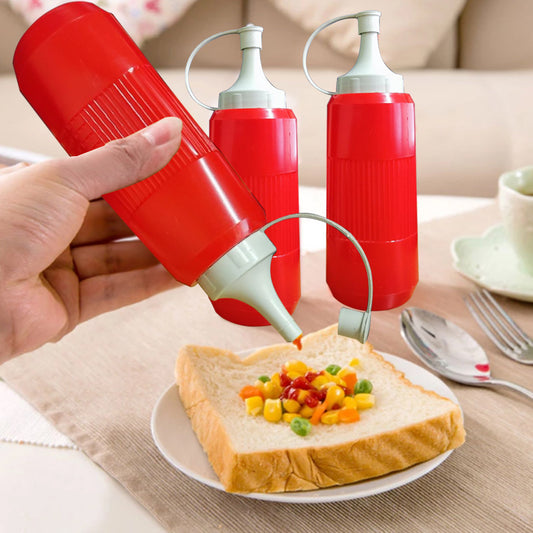 Red Plastic Squeeze Bottle with Nozzle Cap | Sauce, Oil, Condiment Dispenser | Leak-Proof & Reusable Kitchen Tool