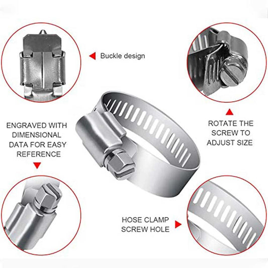 Adjustable Stainless Steel Hose Clamp Set – 8-60mm Pipe Tube Clamp for Plumbing, Automotive, DIY, Home Use