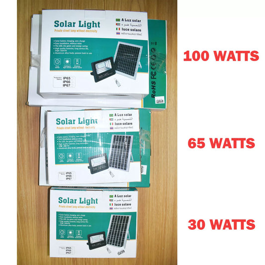 30W, 65W, 100W Solar LED Light Solar Flood Lights Outdoor, Dusk to Dawn Dual Lamps 108 Led 6500K IP67 Waterproof USB & Solar Powered Security Lights with Remote Control 16.4ft Cables Lighting for Yard Barn Sign Shed Garage