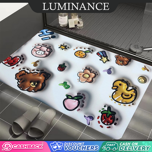 Anti-Slip Bath Mat – Soft Absorbent Bathroom Rug for Shower & Floor – Kawaii Animal & Fruit Design"