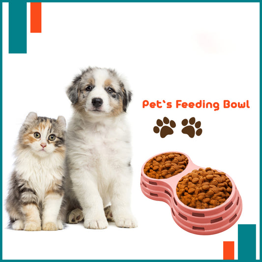 Double Pet Feeding Bowl for Dogs & Cats - Non-Slip, Durable Food & Water Dish for Puppies & Kittens - Easy to Clean