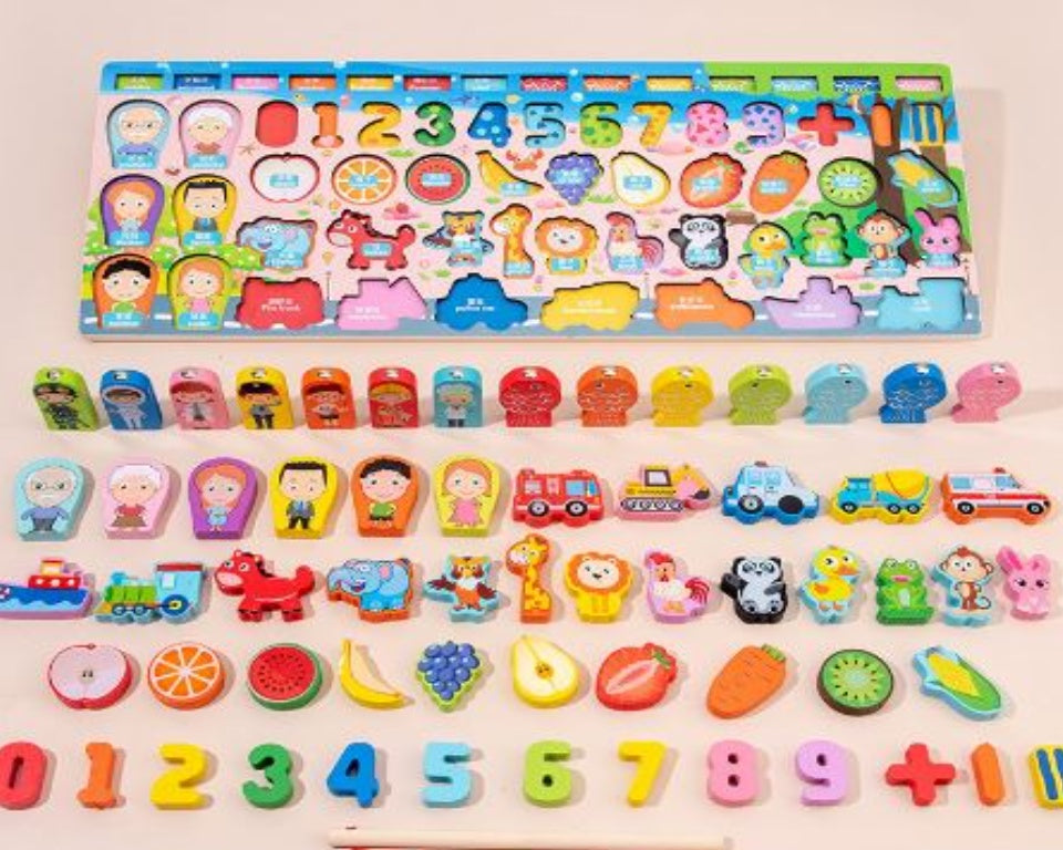 Fishing Fruity 3D Preschool Children Educational Toys Wooden Montessori Educational Board Digital Shape Recognition Early Education Intelligence