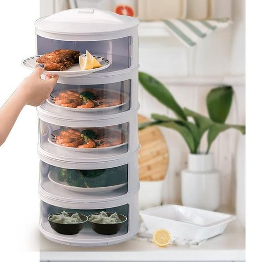 5 Layer Plastic Food Storage Warmer Multi Layer Sliding Door Design Food Storage Containers Stackable 5 Layer Transparent Plastic Food Cover For Table Leftover Food Warmer and Anti Flies Food Cover