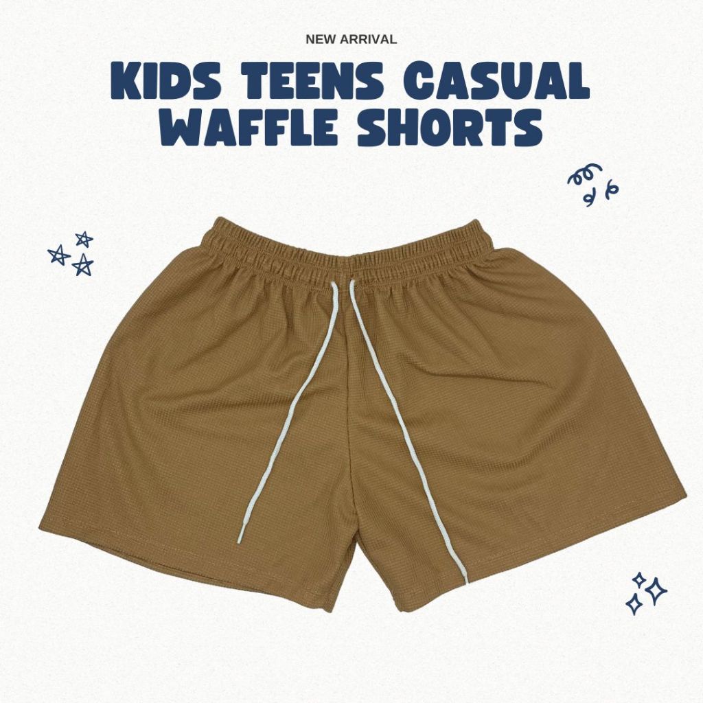 Kids & Teens Waffle Shorts, Casual & Loungewear, Fits up to 36cm Waistline, Unisex Soft Cotton