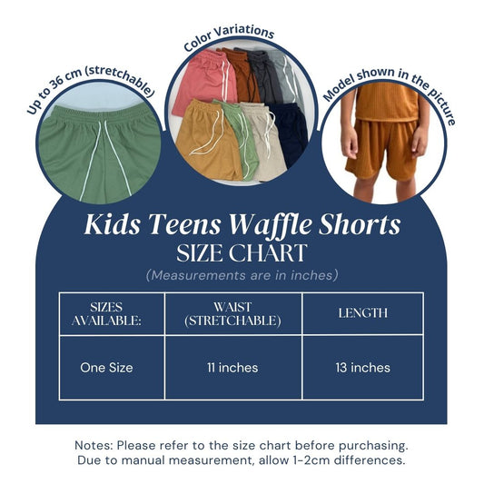 Kids & Teens Waffle Shorts | Unisex Soft Cotton | Stretchable Waistband | Casual & Loungewear | Fits up to 36cm Waistline