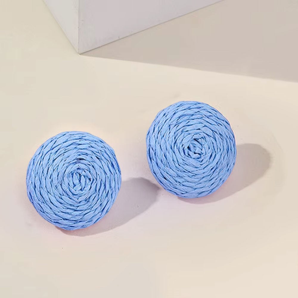 Ethnic Style Boho Raffia Rattan Earrings Handmade Solid Color Raffia Straw Stud Round Earrings Women