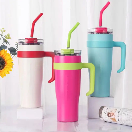 Large Tumbler with Handle & Straw 40oz - Insulated Stainless Steel Travel Mug for Hot & Cold Drinks