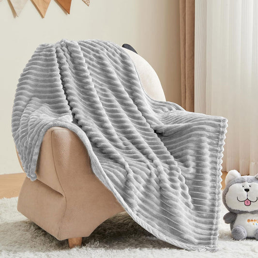 Ultra Soft Flannel Fleece Blanket – Warm Ribbed Throw for Sofa & Bed – Lightweight & Cozy – Multiple Colors