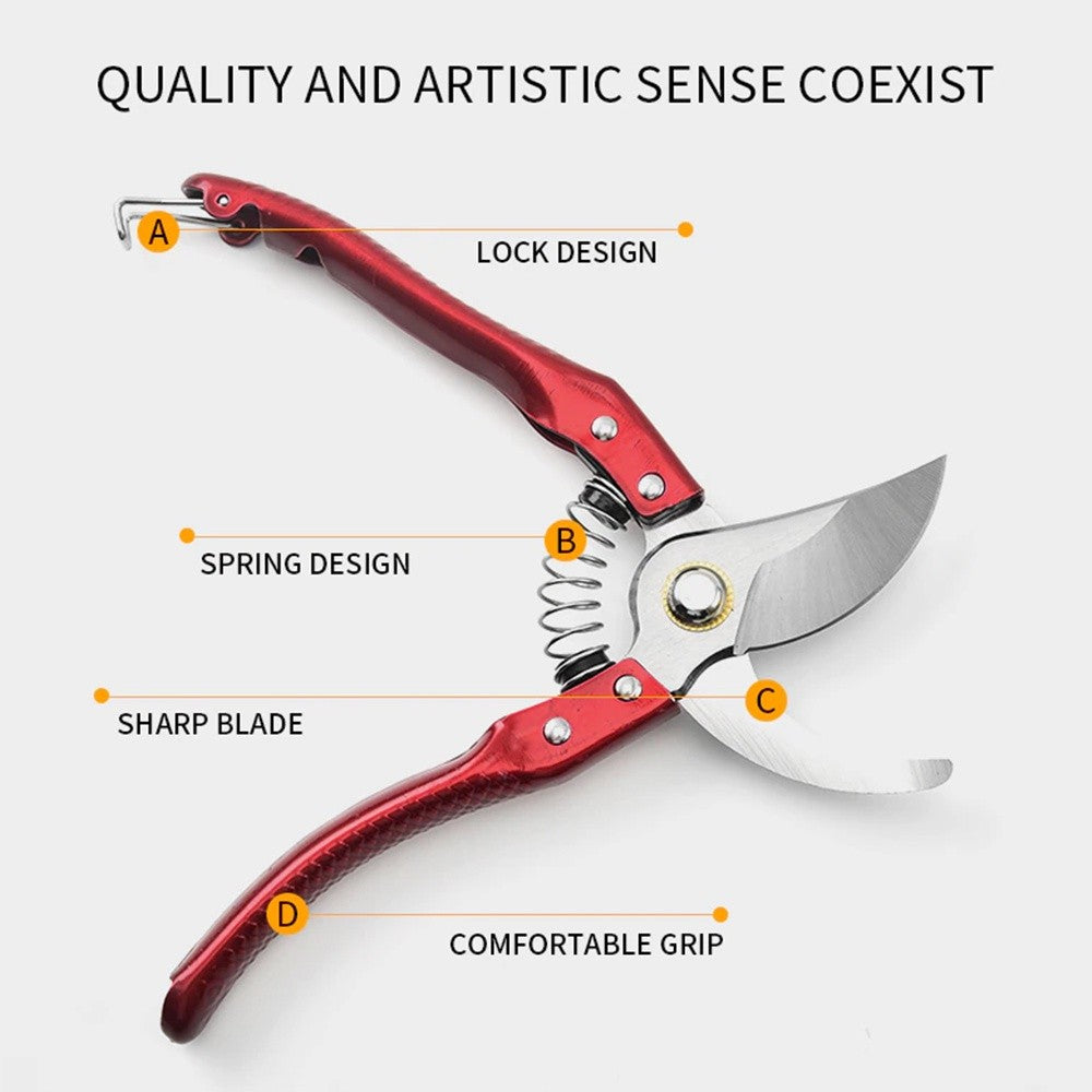 Heavy-Duty Garden Pruning Shears β Sharp Stainless Steel Blade, Ergonomic Grip, Locking & Spring Mechanism