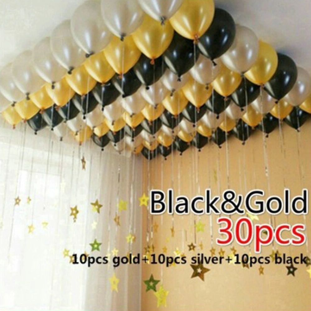 30PCS Party Balloons Set - Purple, Pink, Blue, Black & Gold | Helium & Air Latex Balloons for Birthday, Wedding, Decoration