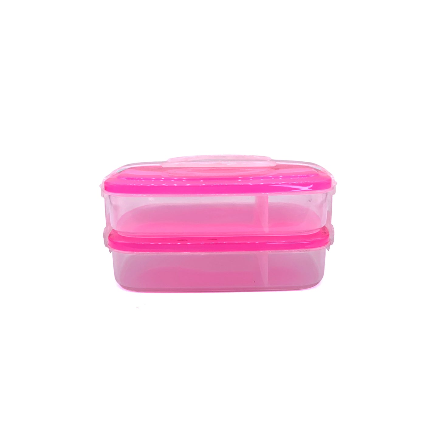 2-Layer Lunch Box with Partition – Stackable Bento Box | Transparent Bottom | Snap-On Plastic Carrier | Reusable & Lightweight Food Container