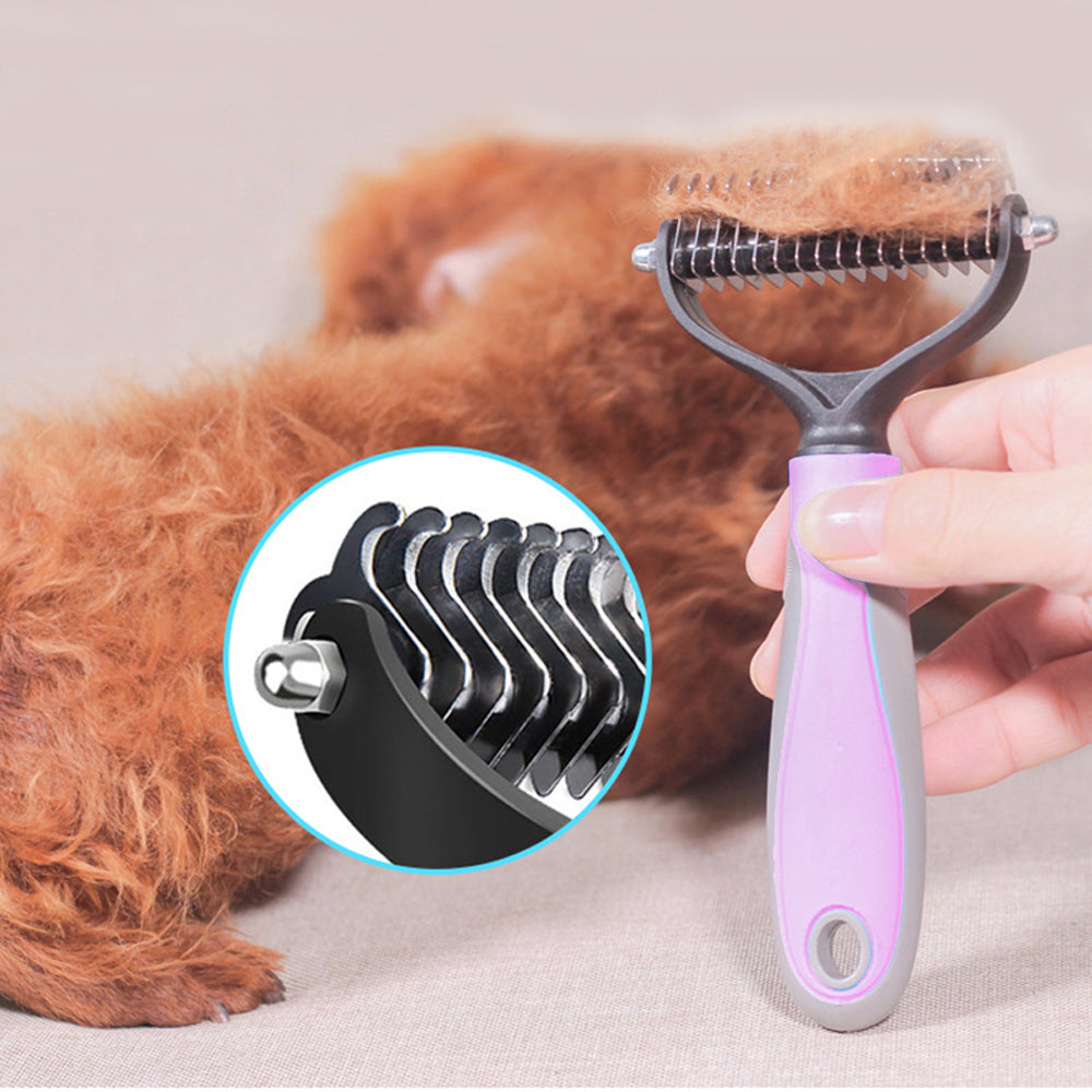 Pet Grooming Brush Deshedding Tool for Dogs & Cats – Double-Sided Dematting Comb for Shedding & Tangled Fur