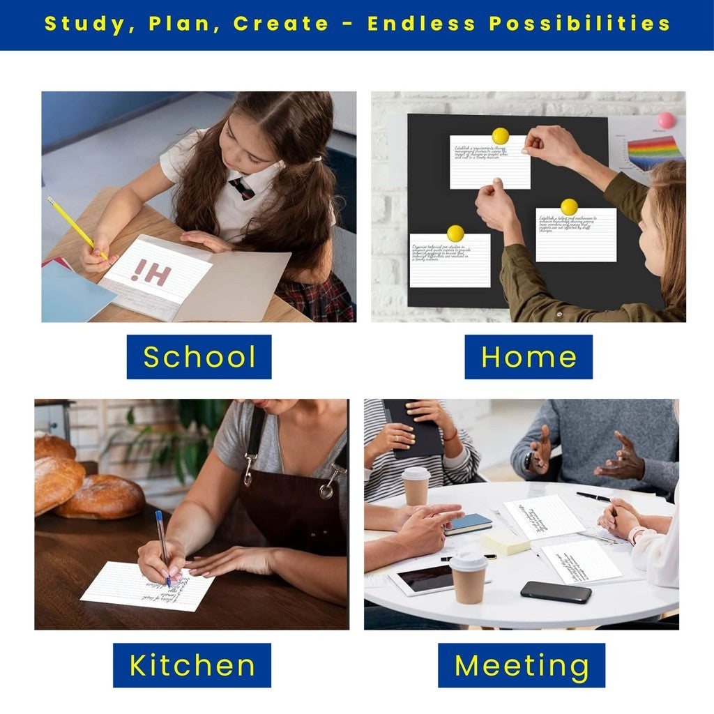 Costa Verde White Index Cards 3x5 4x6 5x8 100 Sheets 120GSM Ruled Lined Study Notes Flashcards